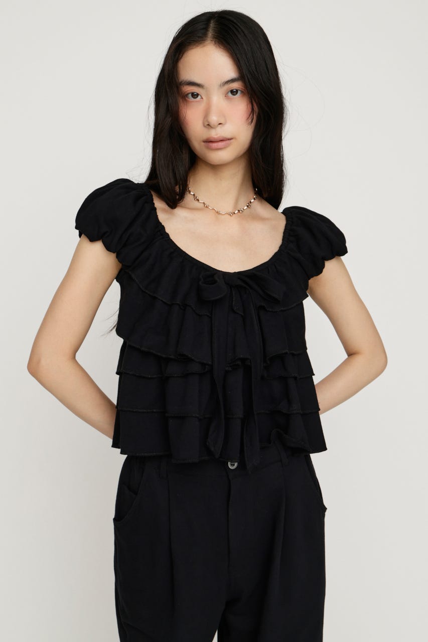 SLY | FRILL CUT RIBBON トップス (Tシャツ・カットソー(半袖) ) |SHEL