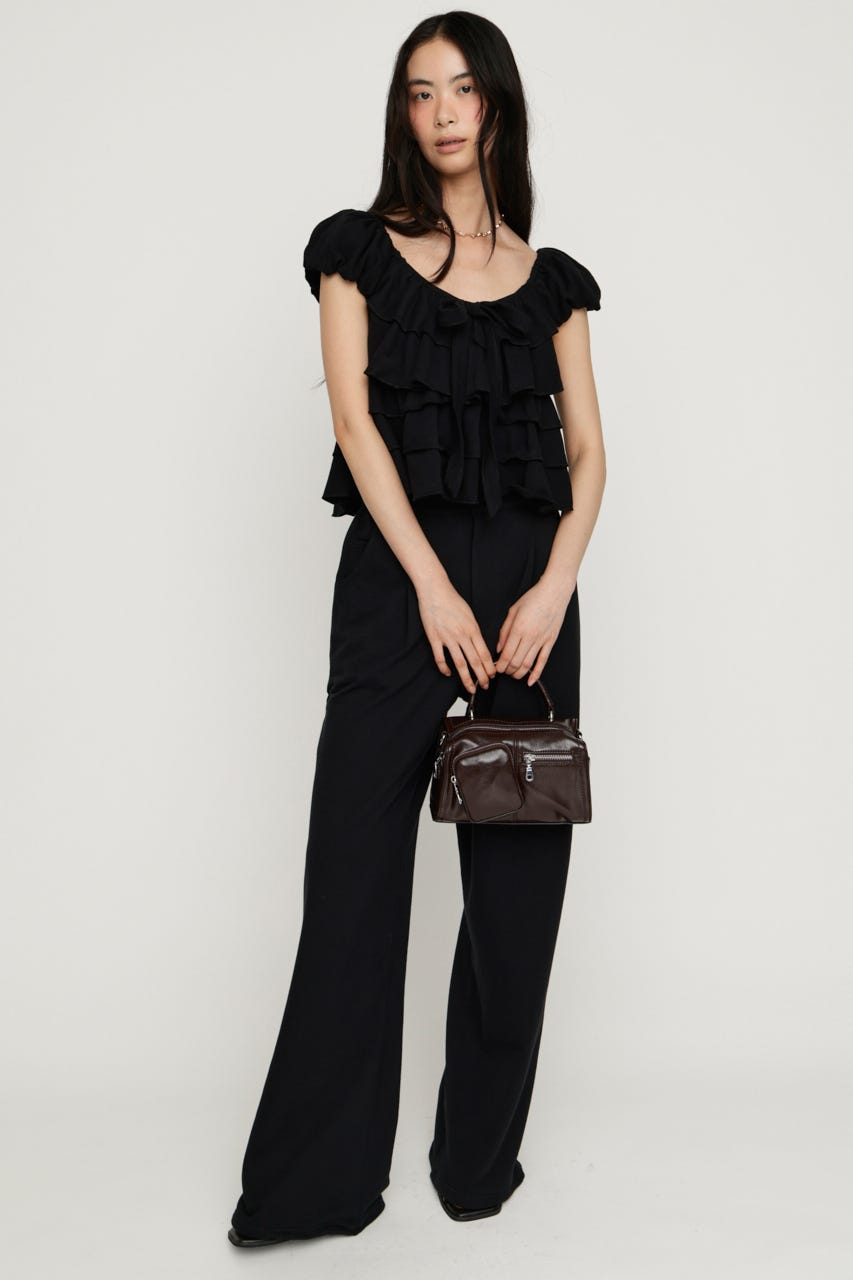 FRILL CUT RIBBON トップス BLK FREE