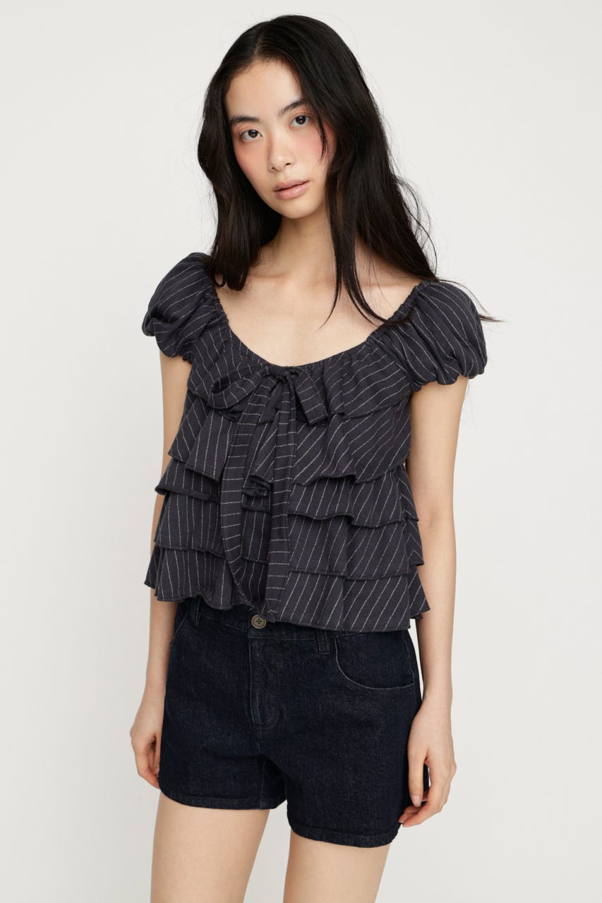 FRILL CUT RIBBON トップス M/NVY FREE