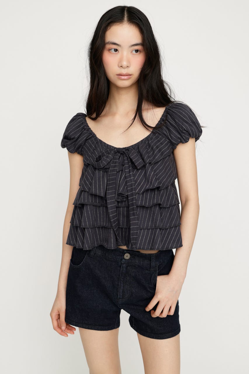 FRILL CUT RIBBON トップス M/NVY FREE