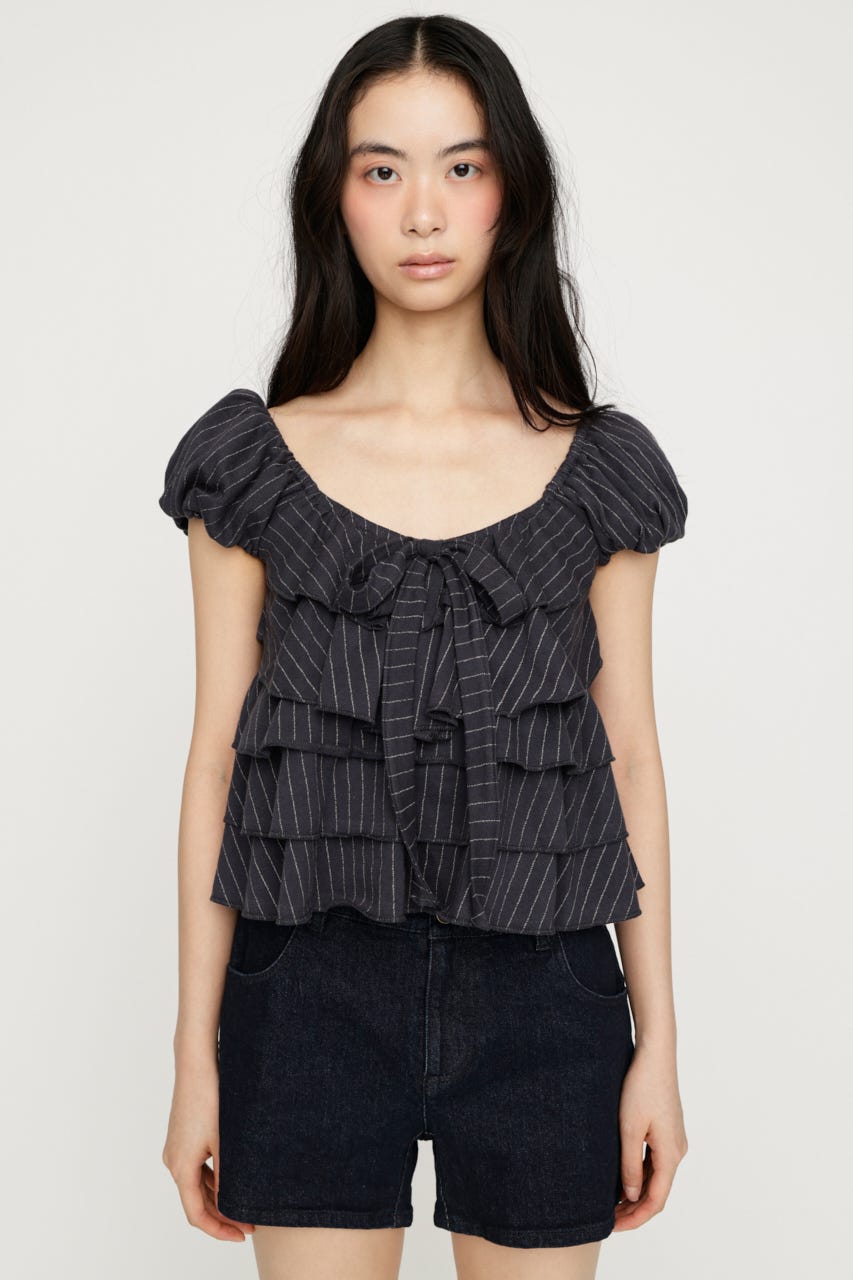 FRILL CUT RIBBON トップス M/NVY FREE