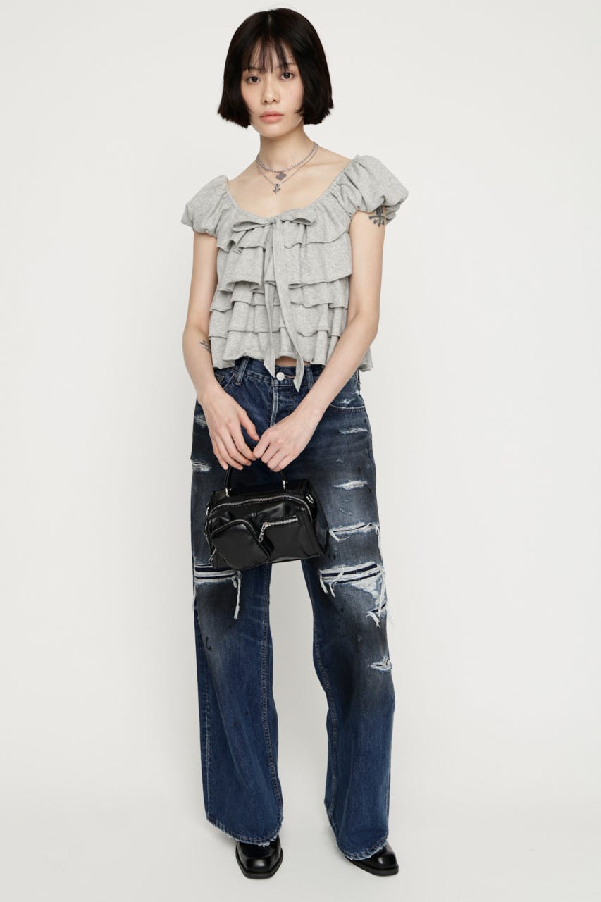 FRILL CUT RIBBON トップス T.GRY FREE