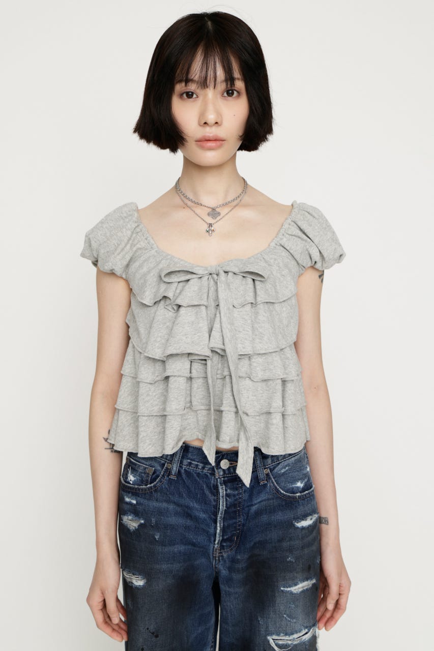 SLY | FRILL CUT RIBBON トップス (Tシャツ・カットソー(半袖) ) |SHEL