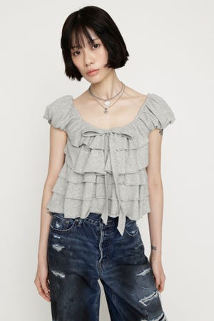 FRILL CUT RIBBON トップス