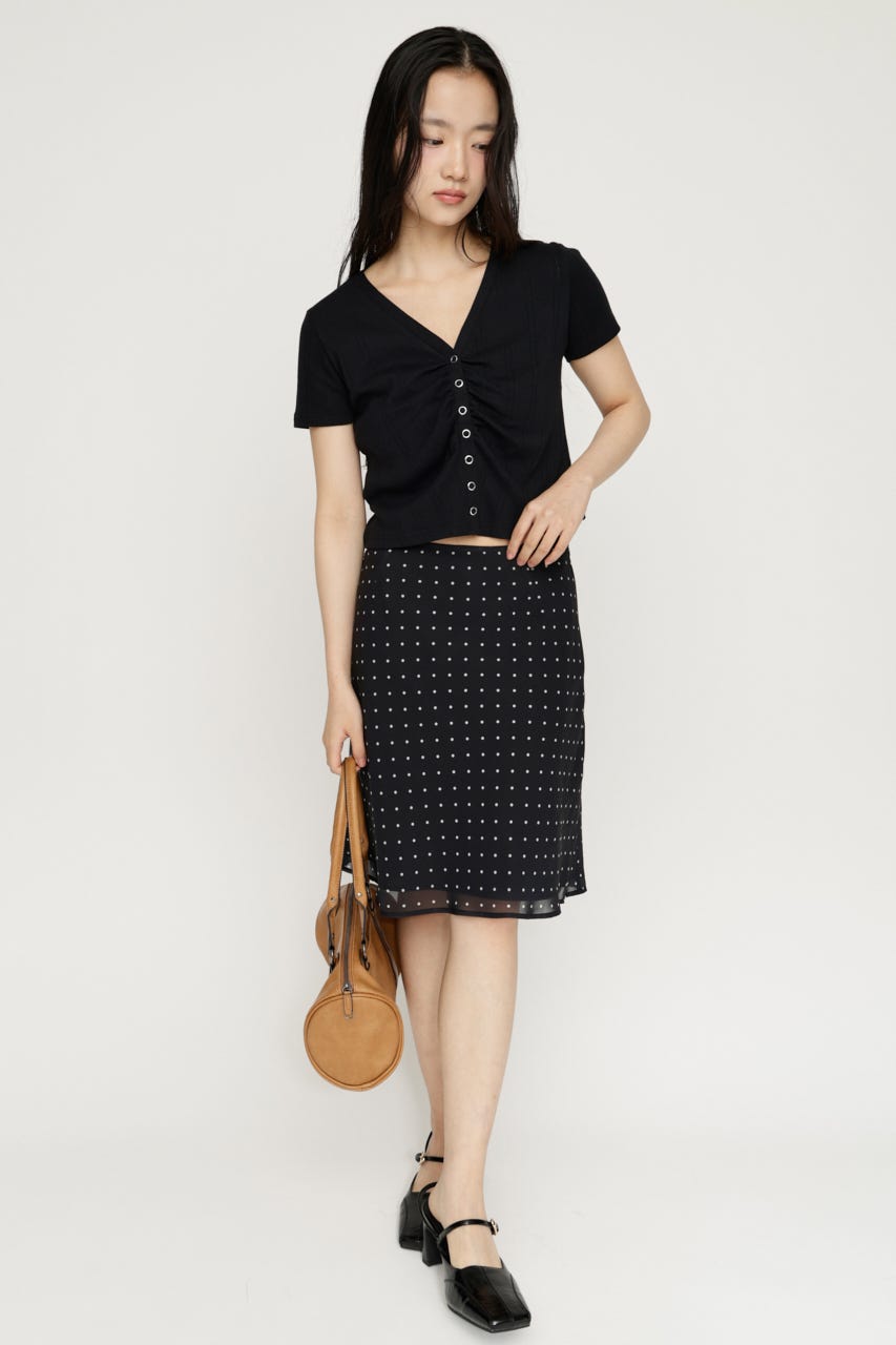 GATHER EYELET V／N カーディガン BLK FREE