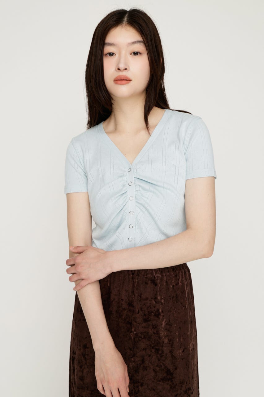 GATHER EYELET V／N カーディガン L/BLU FREE