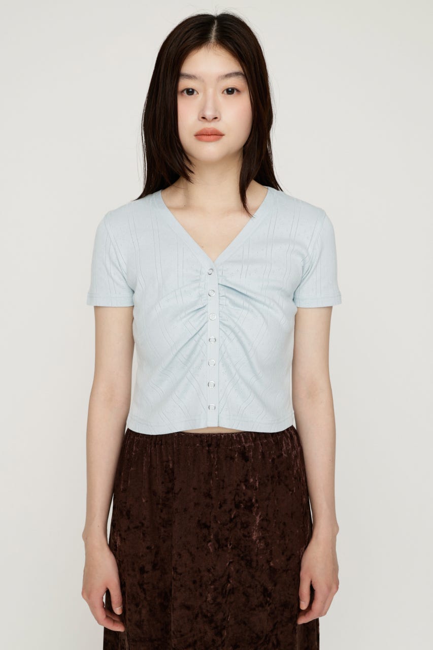 GATHER EYELET V／N カーディガン L/BLU FREE