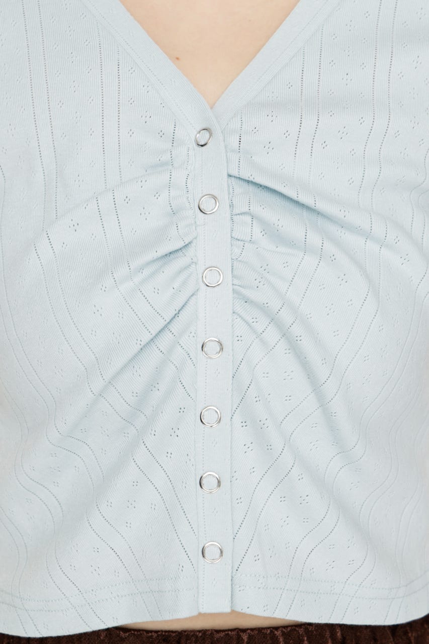 GATHER EYELET V／N カーディガン L/BLU FREE