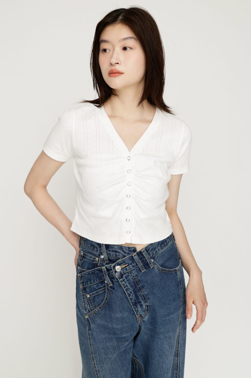 GATHER EYELET V／N カーディガン WHT FREE