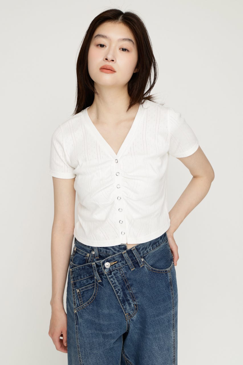 GATHER EYELET V／N カーディガン WHT FREE