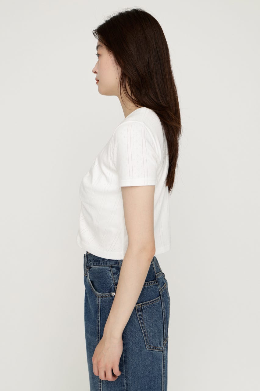 GATHER EYELET V／N カーディガン WHT FREE