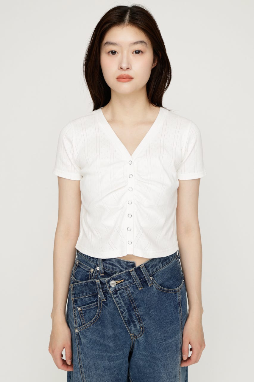 GATHER EYELET V／N カーディガン WHT FREE