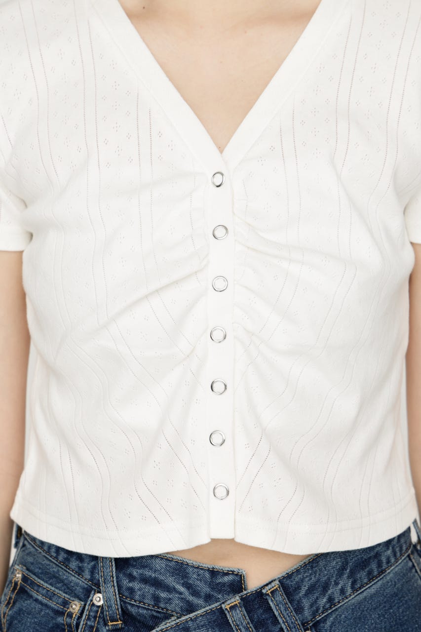 GATHER EYELET V／N カーディガン WHT FREE