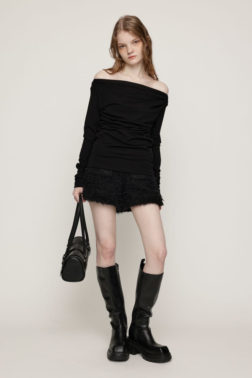 ASYMMETRY OFFSHOULDER トップス BLK FREE