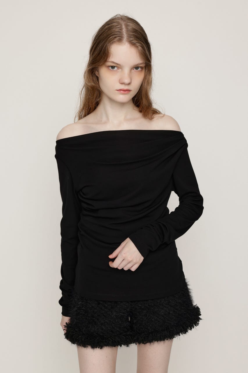 ASYMMETRY OFFSHOULDER トップス BLK FREE