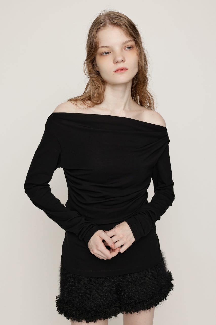 ASYMMETRY OFFSHOULDER トップス BLK FREE