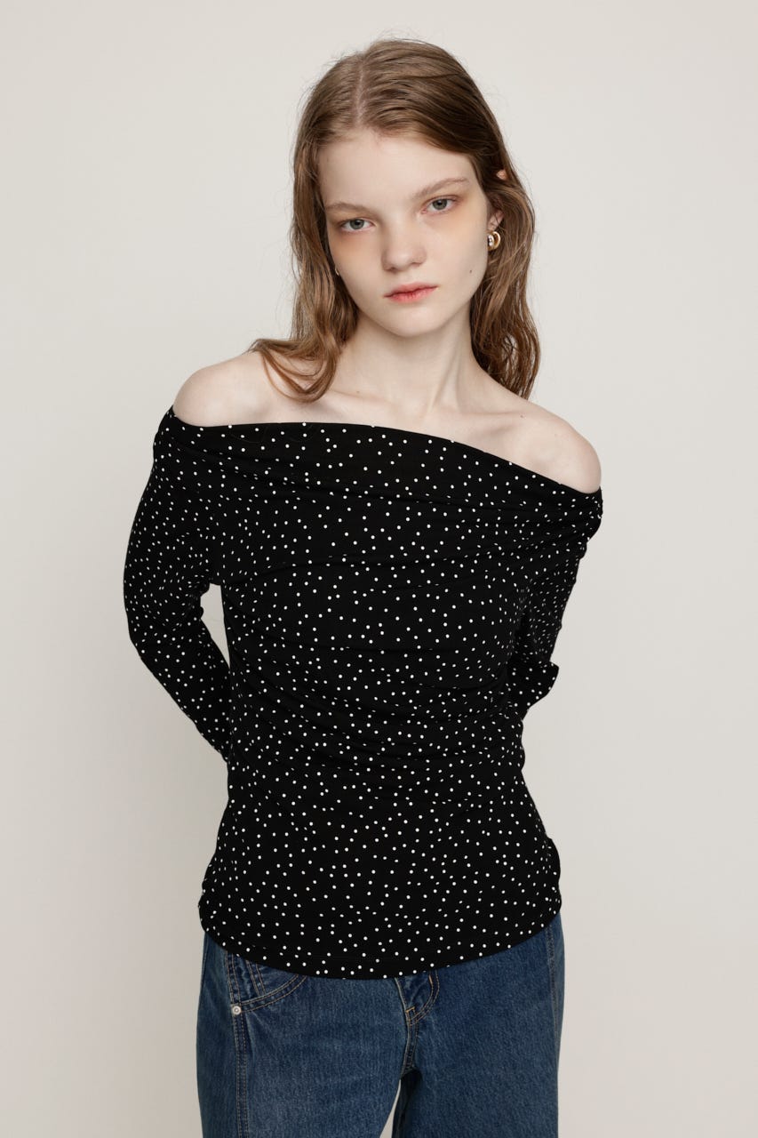 ASYMMETRY OFFSHOULDER トップス M/BLK FREE