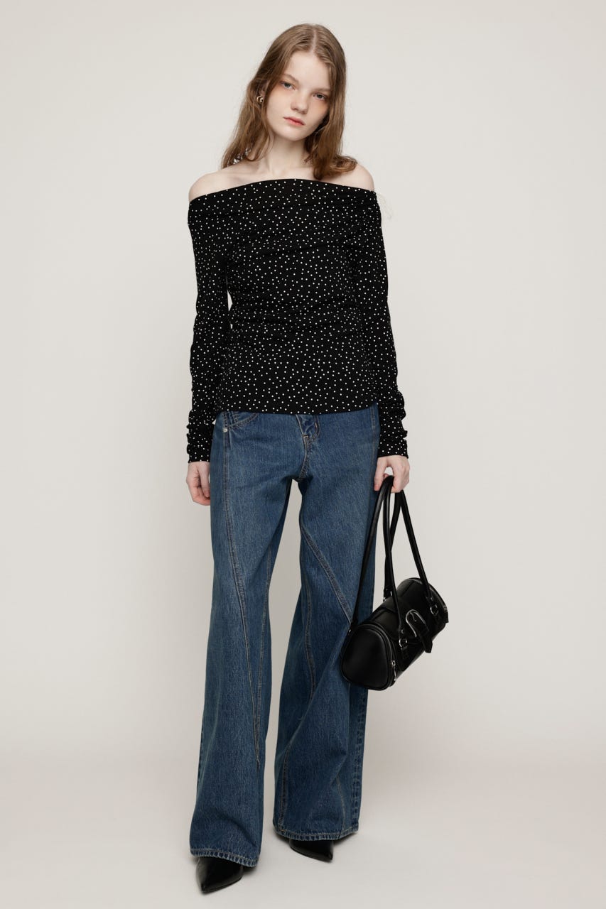 ASYMMETRY OFFSHOULDER トップス M/BLK FREE