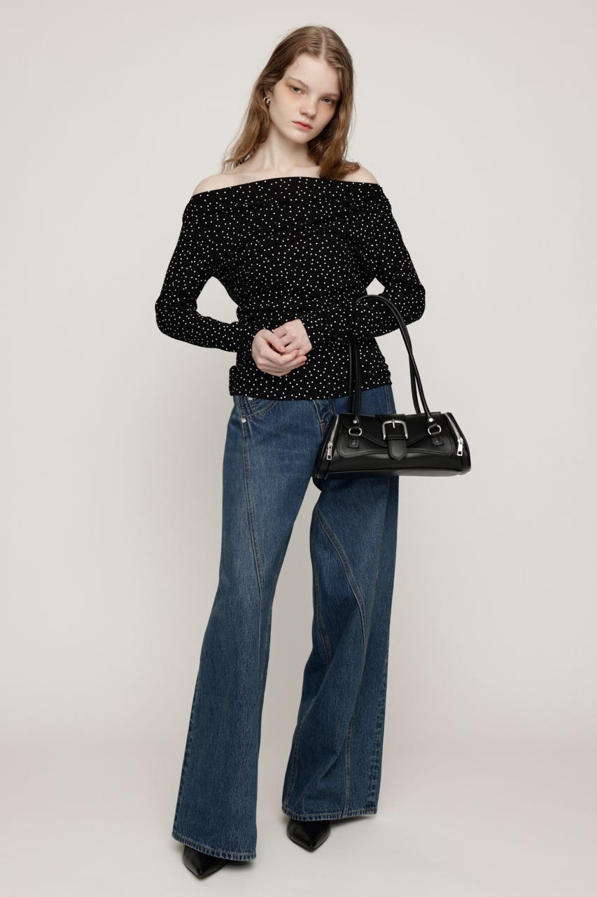 ASYMMETRY OFFSHOULDER トップス M/BLK FREE