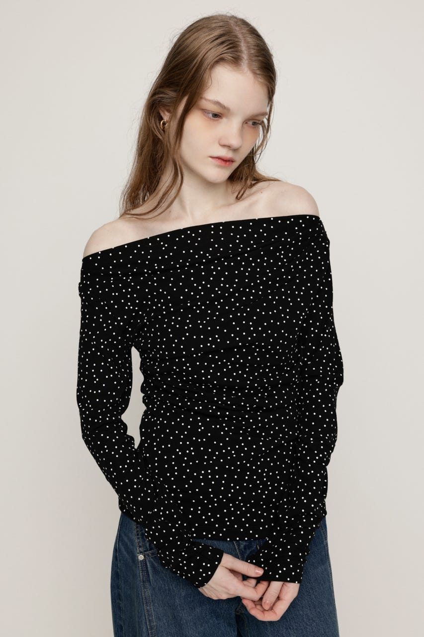 ASYMMETRY OFFSHOULDER トップス M/BLK FREE