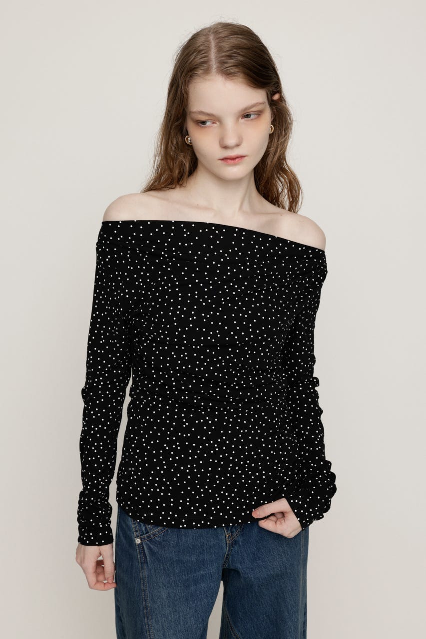 ASYMMETRY OFFSHOULDER トップス M/BLK FREE