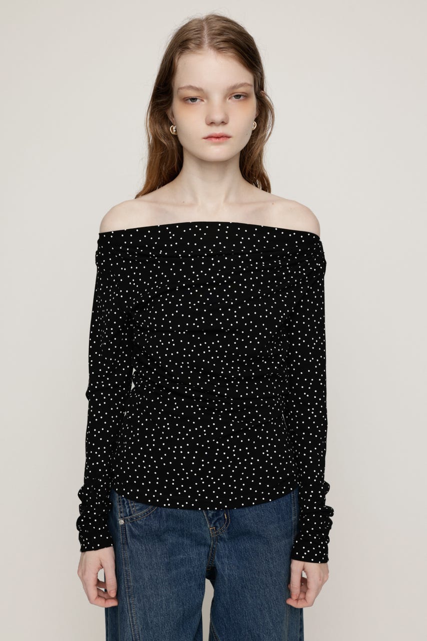 ASYMMETRY OFFSHOULDER トップス M/BLK FREE