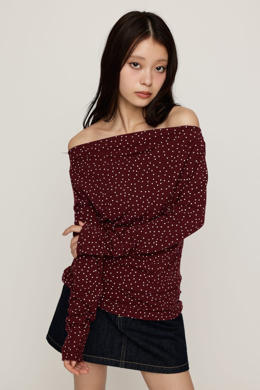 ASYMMETRY OFFSHOULDER トップス M/RED FREE