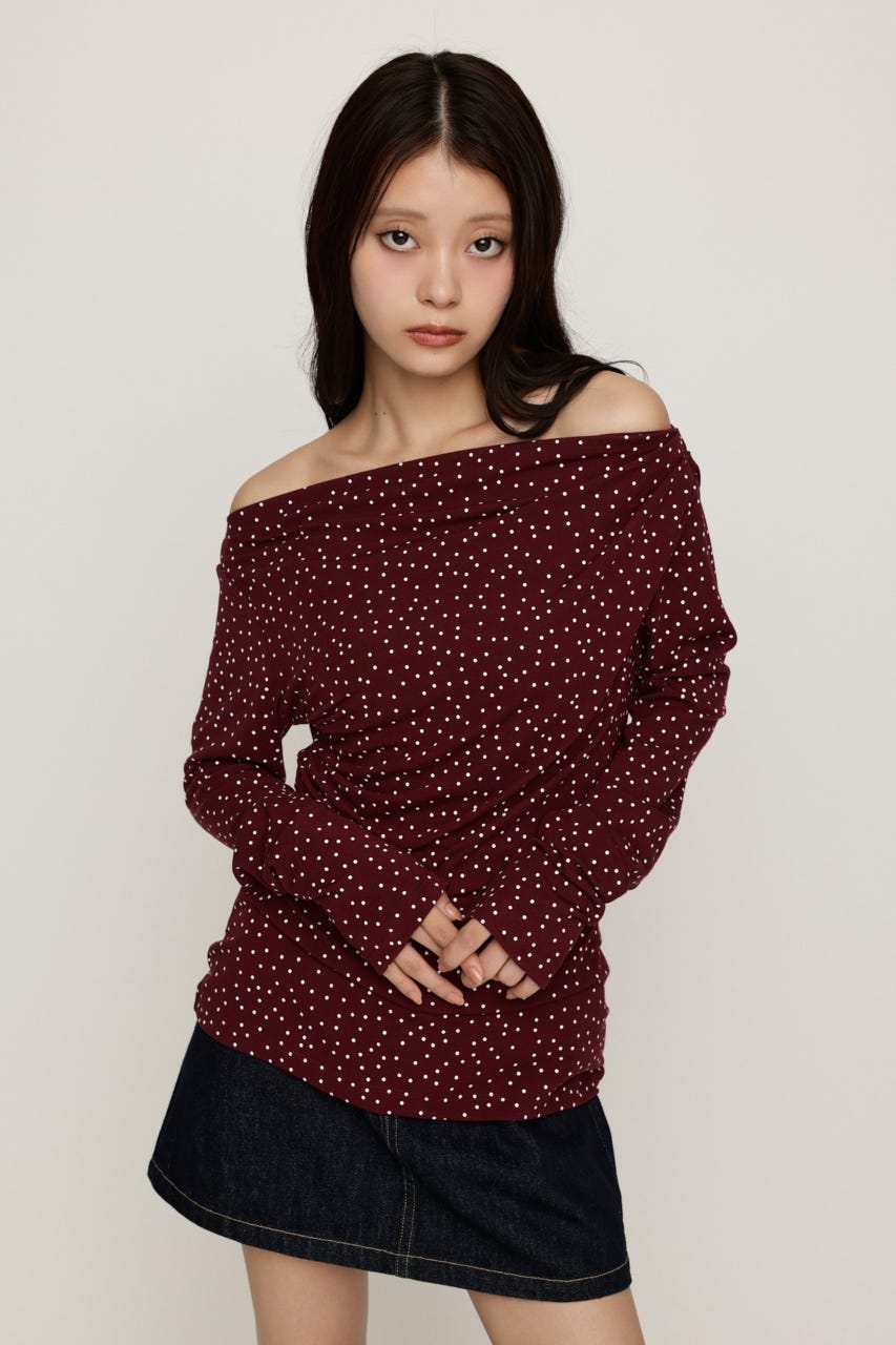 ASYMMETRY OFFSHOULDER トップス M/RED FREE