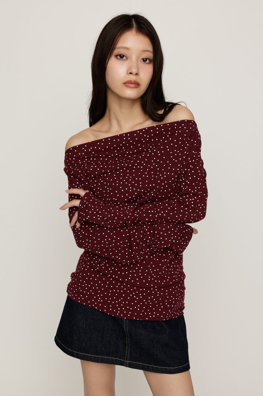 ASYMMETRY OFFSHOULDER トップス M/RED FREE