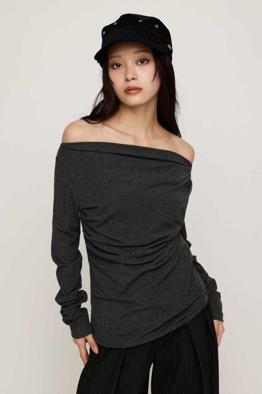 ASYMMETRY OFFSHOULDER トップス T.GRY FREE