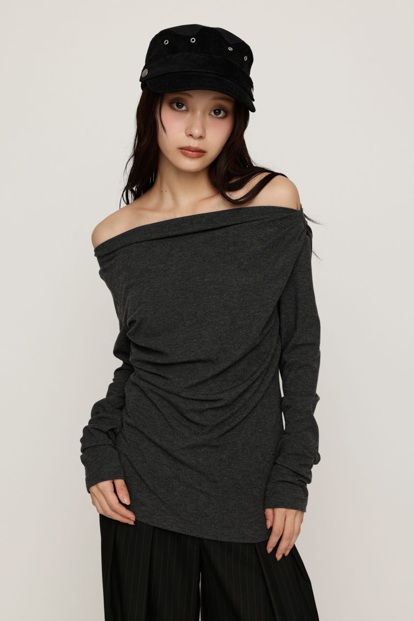 ASYMMETRY OFFSHOULDER トップス T.GRY FREE