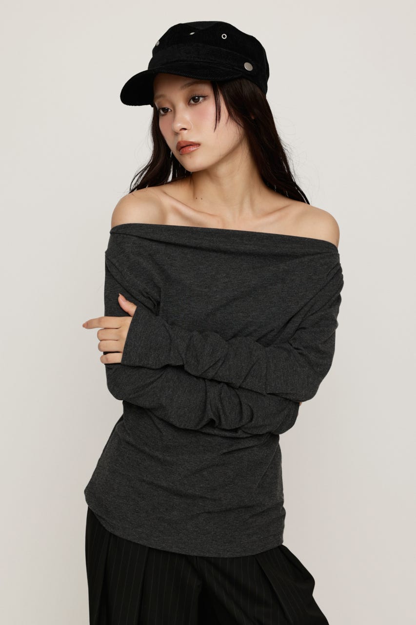 ASYMMETRY OFFSHOULDER トップス T.GRY FREE