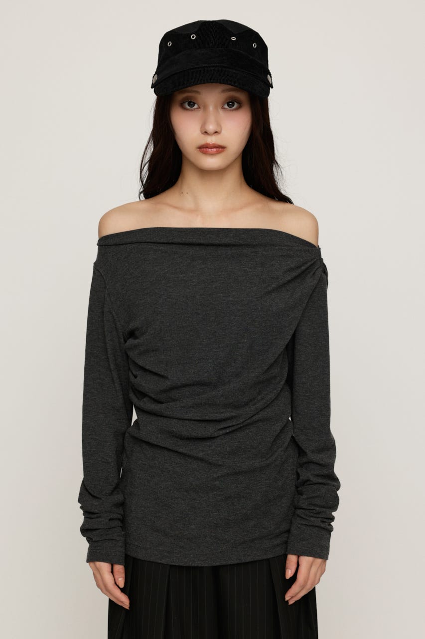ASYMMETRY OFFSHOULDER トップス T.GRY FREE