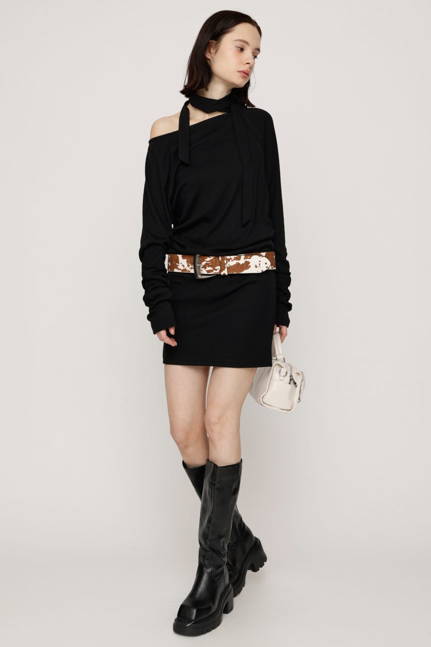 DOLMAN CUT TIE ショートワンピース BLK FREE