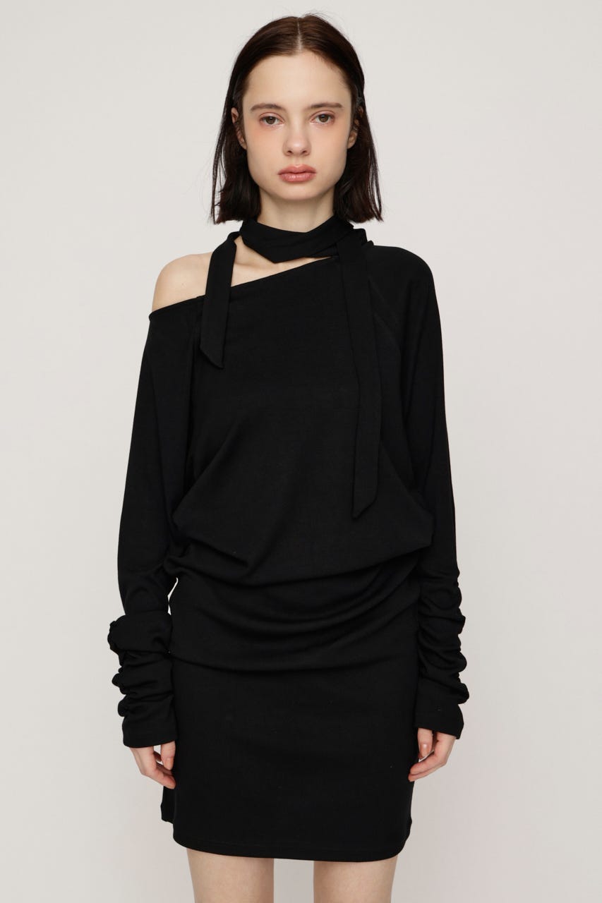 DOLMAN CUT TIE ショートワンピース BLK FREE