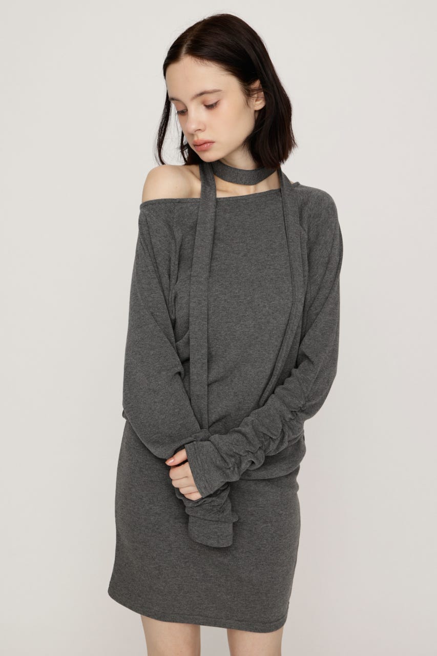 DOLMAN CUT TIE ショートワンピース T.GRY FREE