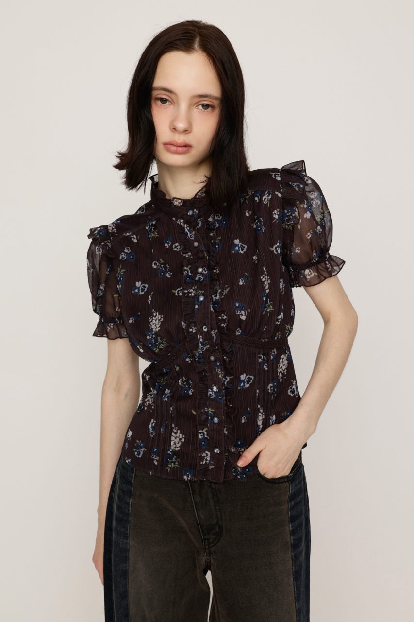 GATHER FRILL H／N PUFF ブラウス M/BRN FREE