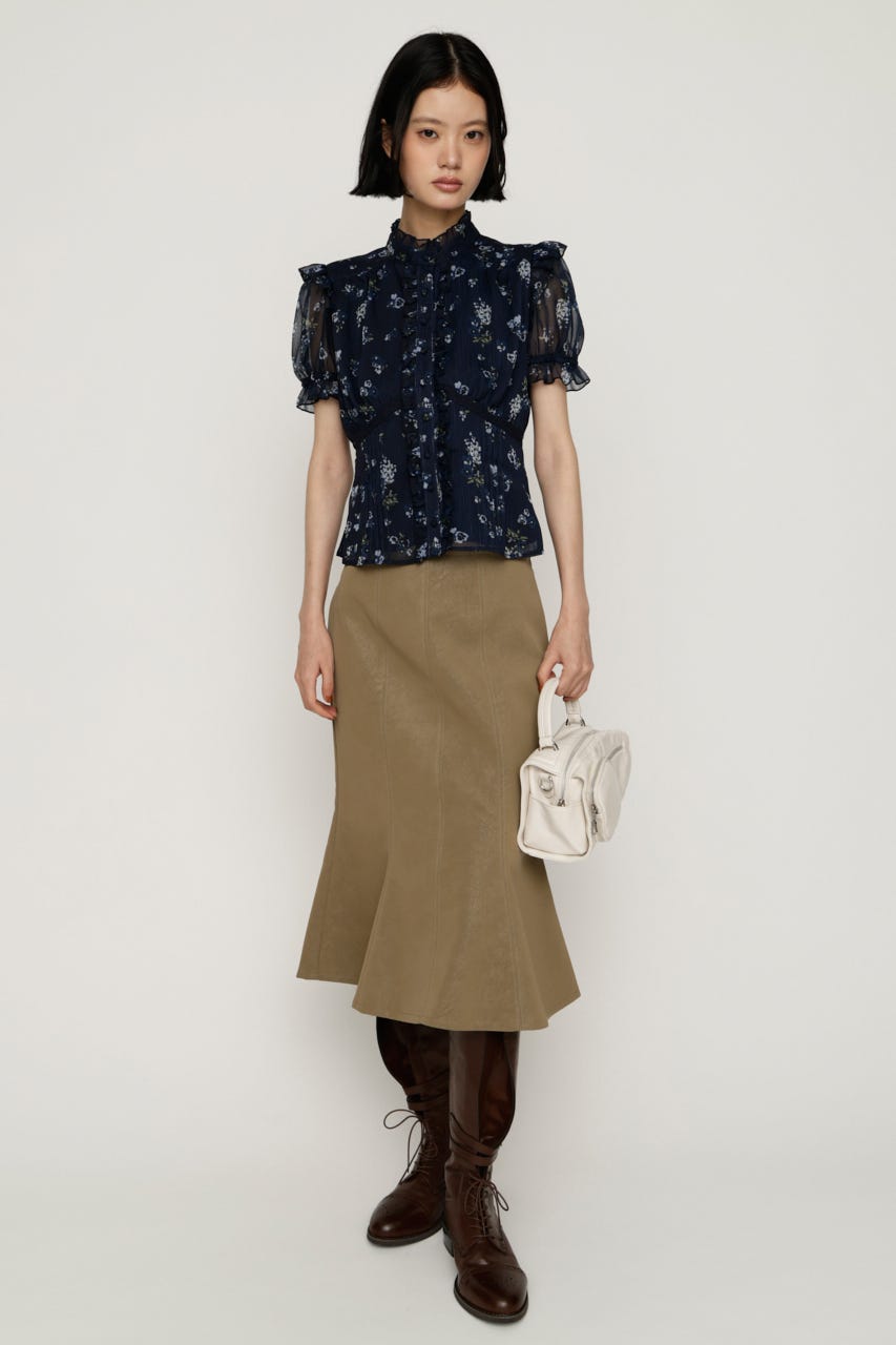 GATHER FRILL H／N PUFF ブラウス M/NVY FREE