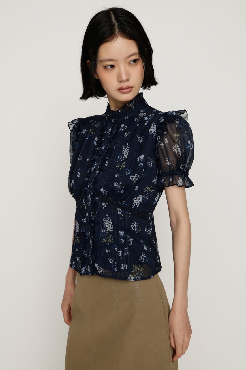 GATHER FRILL H／N PUFF ブラウス M/NVY FREE