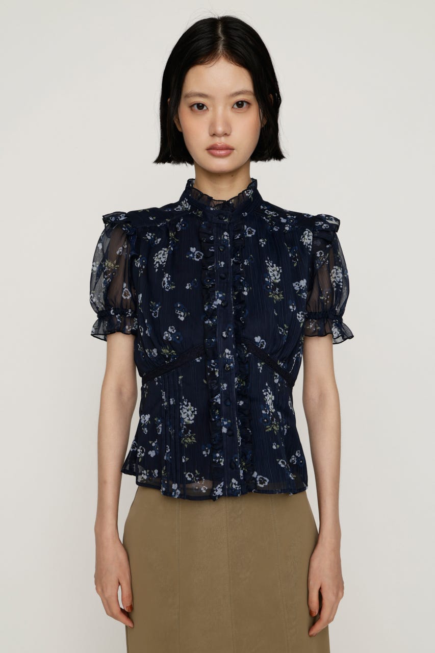 GATHER FRILL H／N PUFF ブラウス M/NVY FREE