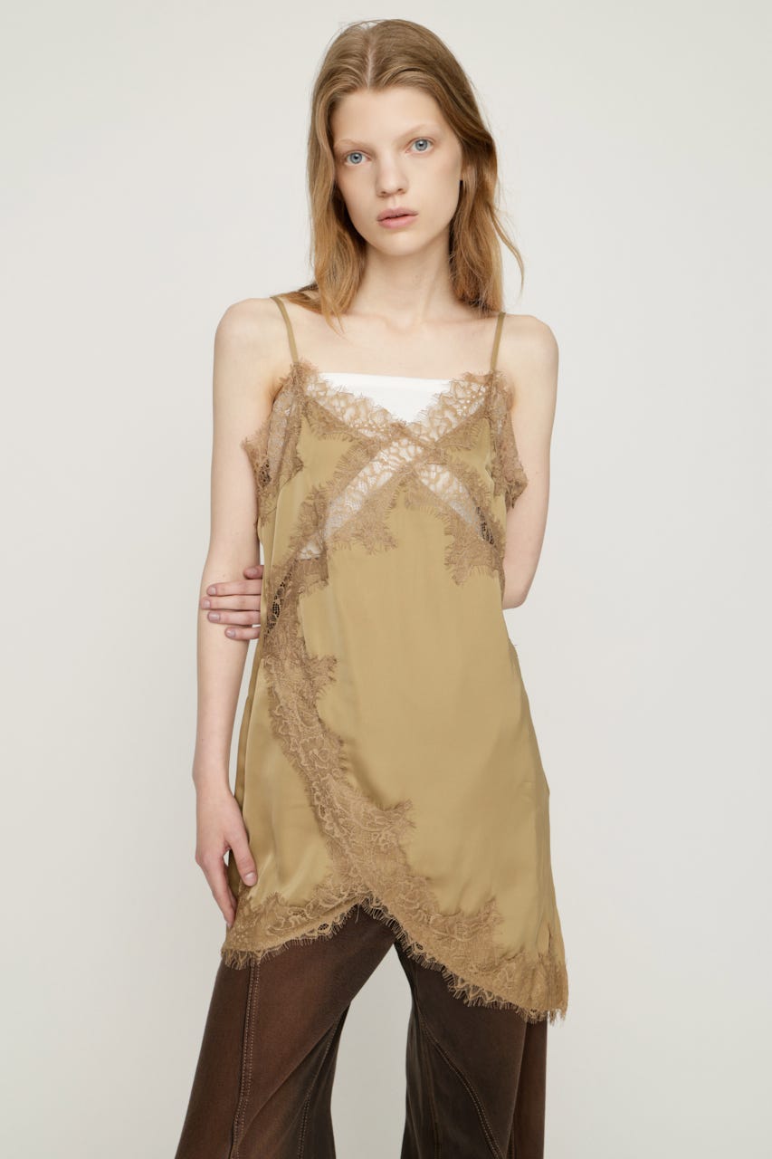 VINTAGE SATIN CAMI LACE トップス BEG FREE