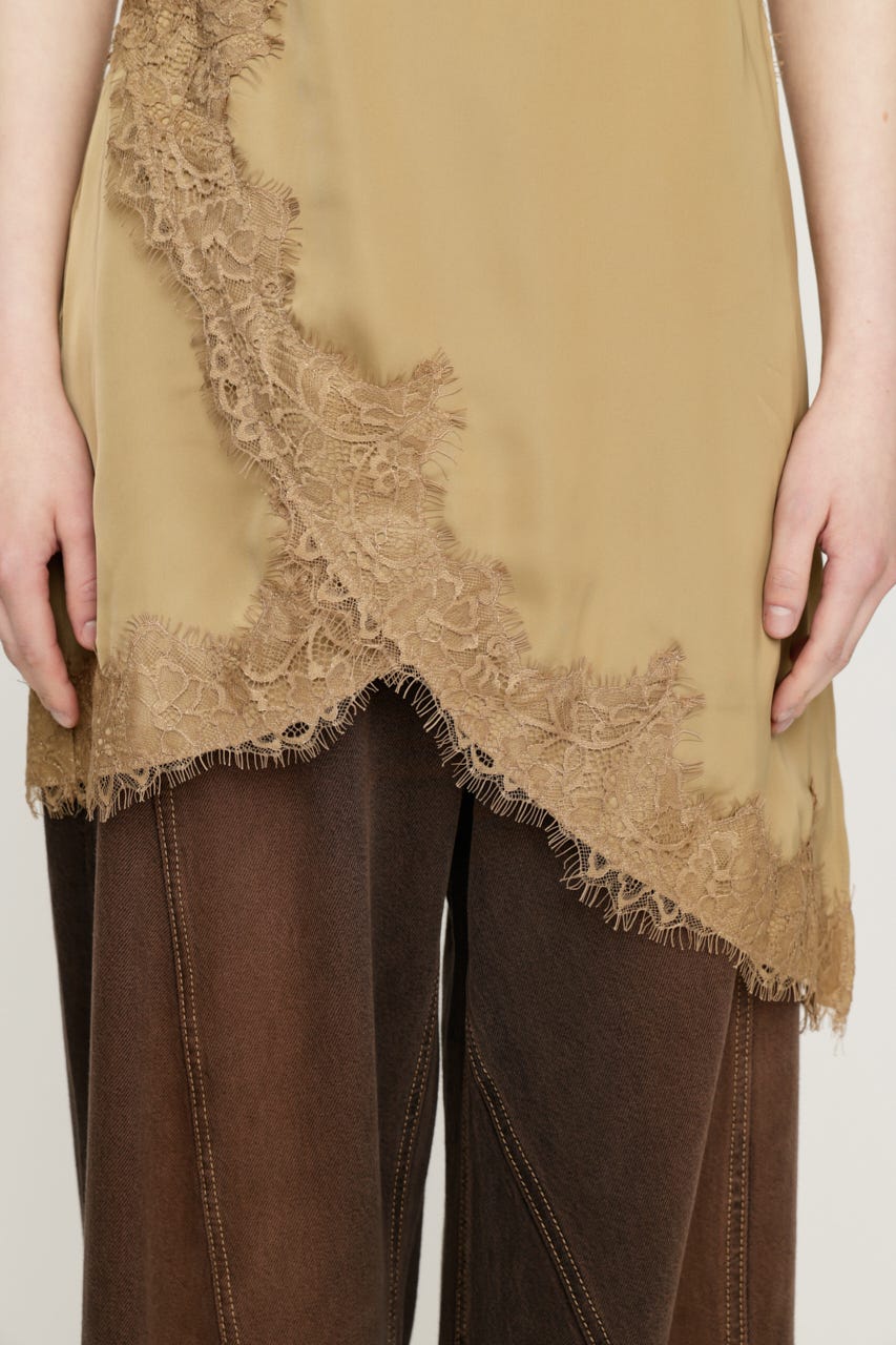 VINTAGE SATIN CAMI LACE トップス BEG FREE