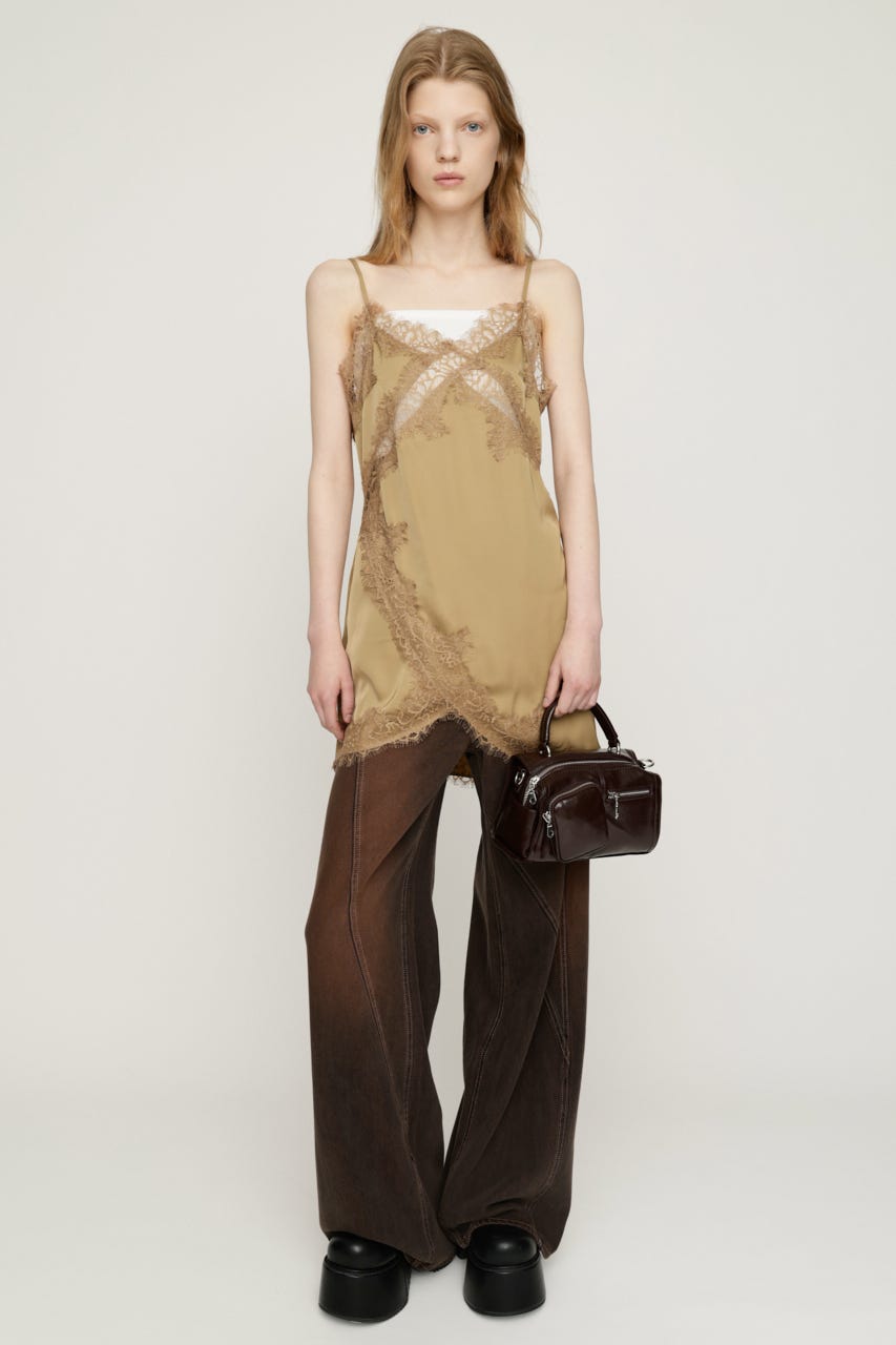 VINTAGE SATIN CAMI LACE トップス BEG FREE