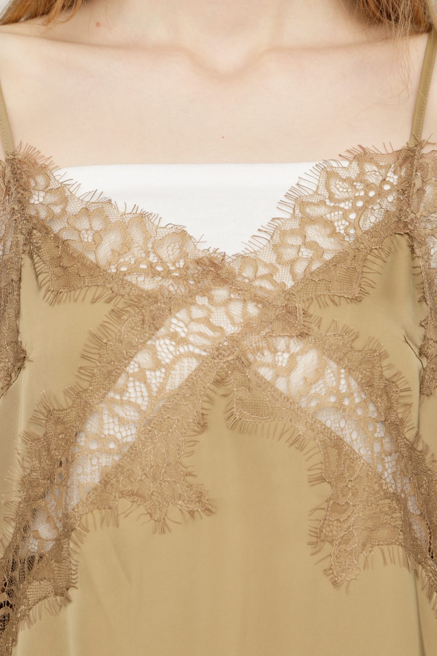 VINTAGE SATIN CAMI LACE トップス BEG FREE