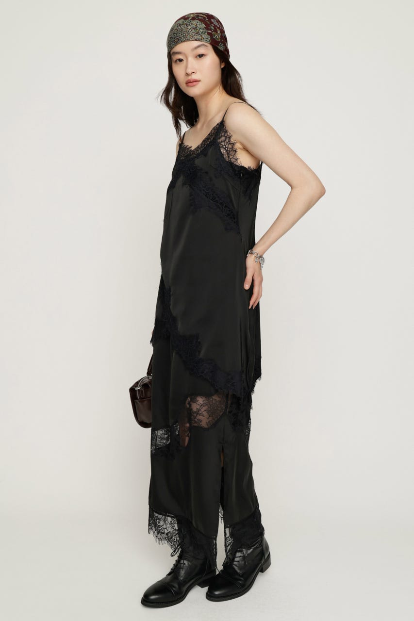 VINTAGE SATIN CAMI LACE トップス BLK FREE
