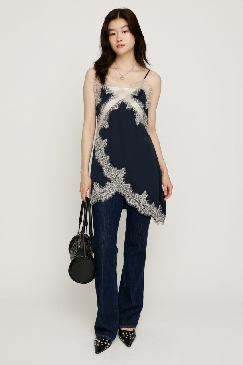 【LIMITED ITEM】VINTAGE SATIN CAMI LACE トップス M/NVY FREE