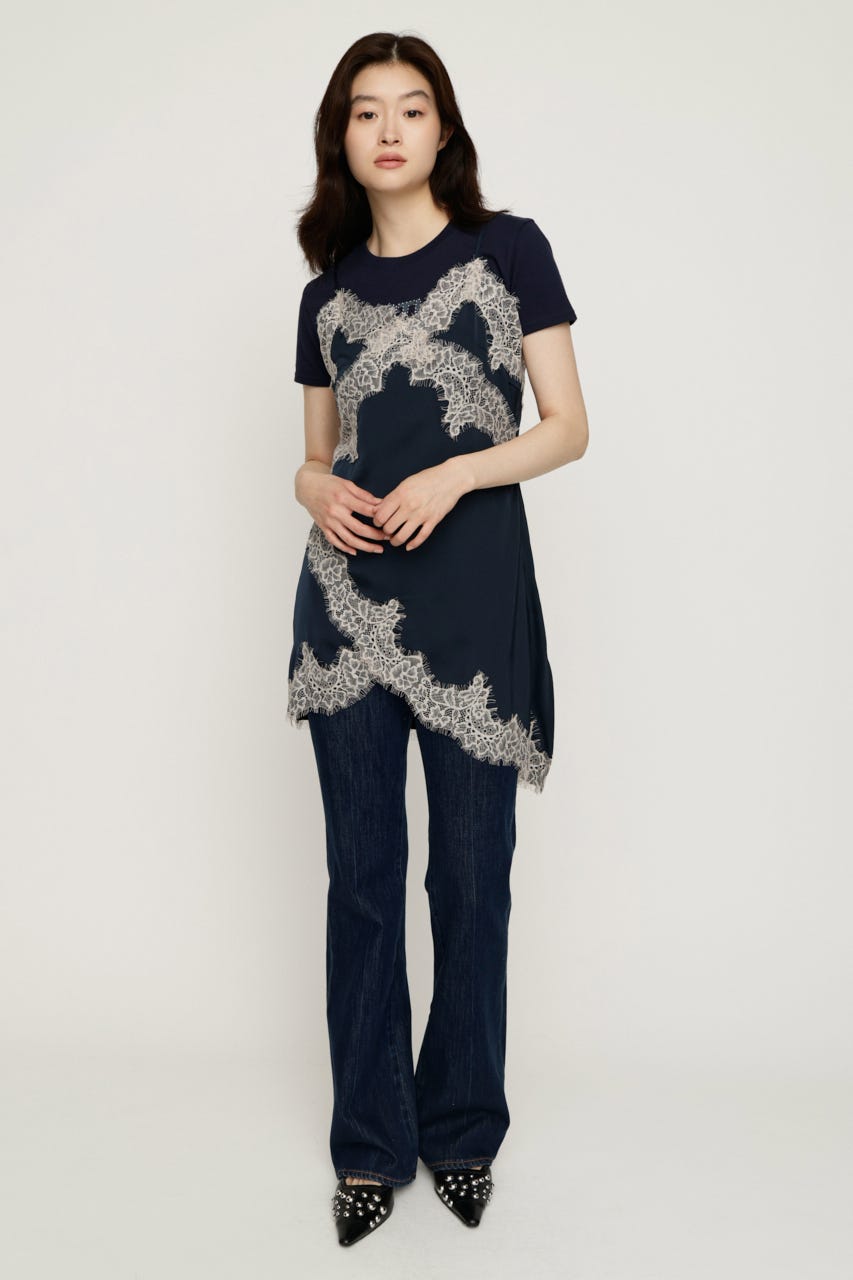 【LIMITED ITEM】VINTAGE SATIN CAMI LACE トップス M/NVY FREE