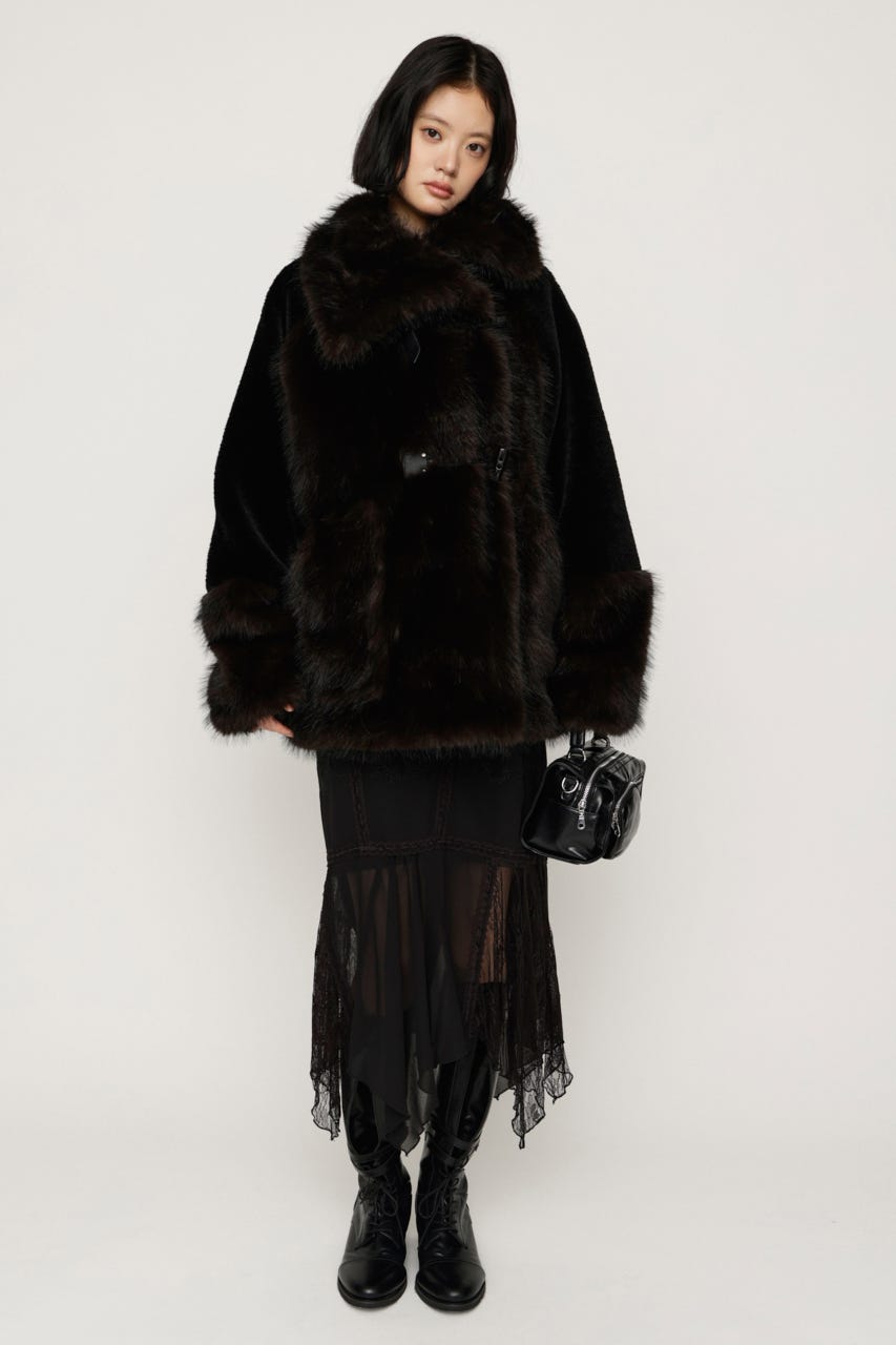 【AW PRE ORDER 第2弾】MIXED F／FUR OVERSIZED コート BLK FREE
