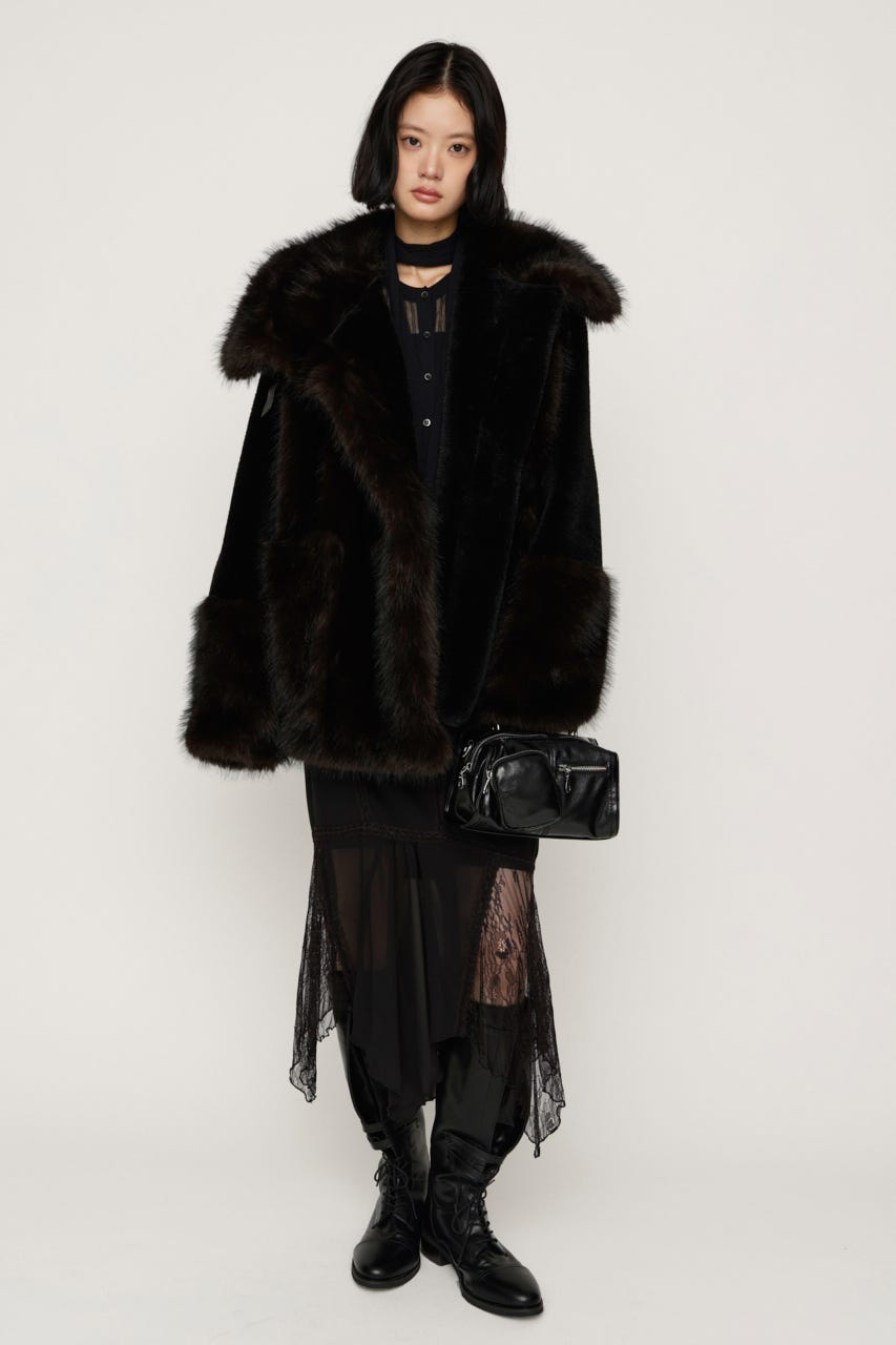 【AW PRE ORDER 第2弾】MIXED F／FUR OVERSIZED コート BLK FREE