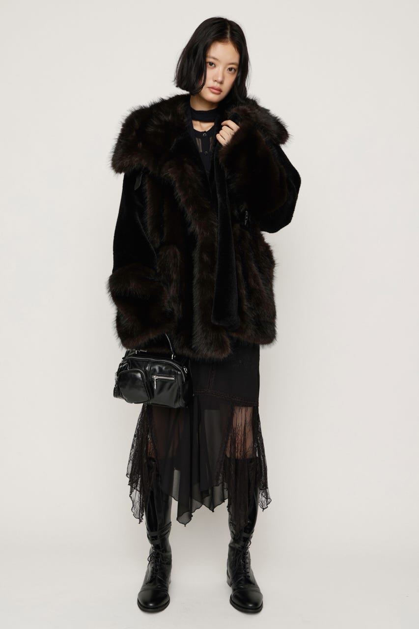【AW PRE ORDER 第2弾】MIXED F／FUR OVERSIZED コート BLK FREE